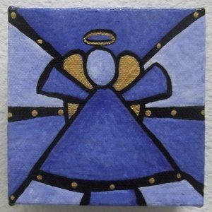Hand Painted Abstract Blue Angel Canvas Wall Art